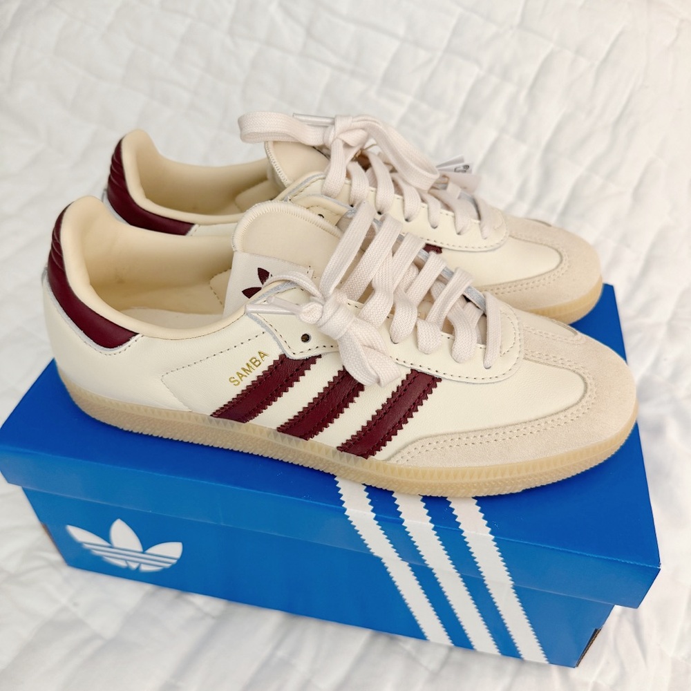 Adidas Samba OG Burgundy Cream Sneakers Wonder White Shadow Red US7.5 UK5.5 24cm